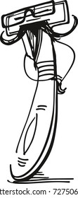 Cheerful man's razor with a beard, glasses