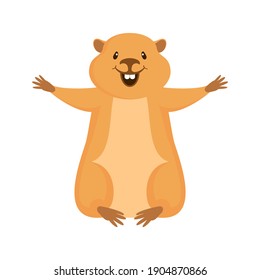 Cheerful marmot icon vector. Happy woodchuck cartoon character. Cheerful rodent icon isolated on a white background