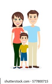 Cheerful married couple with the child a vector illustration flat style.