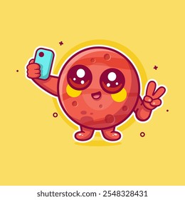 mascote alegre do personagem de mars planet tirando uma selfie com um desenho animado isolado de smartphone em design de estilo plano 