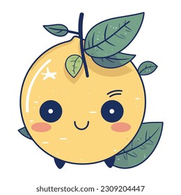 Cheerful mascot enjoys juicy, ripe fruit isolated