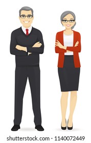 Cheerful mature business man and woman isolated vector illustration