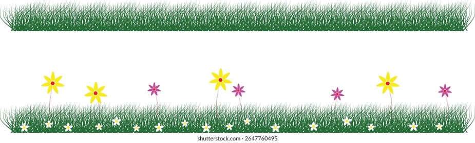 Cheerful Meadow with Colorful Flowers and Green Grass
