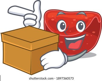 A cheerful meatloaf cartoon design concept having a box. Vector illustration
