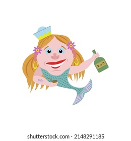 cheerful mermaid, character satirical illustration water nymph 