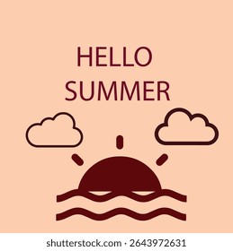 A cheerful and minimal summer-themed graphic with a bright sun, a watermelon slice, and bold "Hello Summer" text.