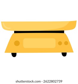 A cheerful, minimalist illustration of a yellow kitchen scale.  Perfect for websites, blogs, or apps focusing on healthy eating, cooking, baking, or sustainability.