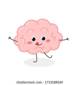 Cheerful mischievous cartoon brain character. Vector flat illustration isolated on white background