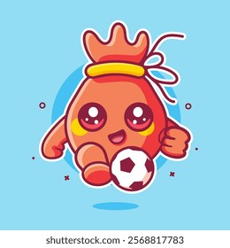 cheerful money bag character mascot playing football isolated cartoon