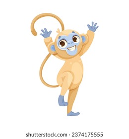 Cheerful Monkey Character with Prehensile Tail Happy Smiling Vector Illustration