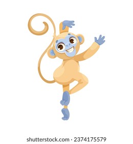 Cheerful Monkey Character with Prehensile Tail Happy Smiling Vector Illustration