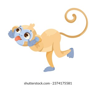 Cheerful Monkey Character with Prehensile Tail Teasing Showing Tongue Vector Illustration