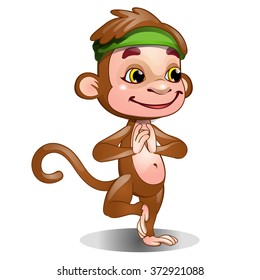 Cheerful monkey is engaged in Wushu. Vector.