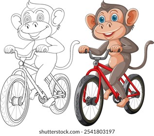 Cheerful monkey enjoying a ride on a bike