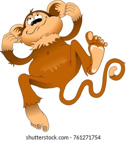 cheerful monkey laughing and jumping, vector and illustration
