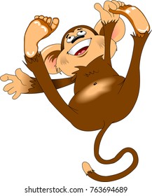 cheerful monkey laughing and jumping, vector and illustration

