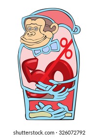 The cheerful monkey offers a discount.Vector illustration