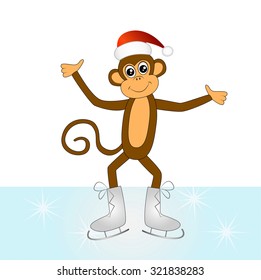 The cheerful monkey on skates,  vector  illustration