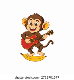 Cheerful Monkey Rocker with Guitar on Banana