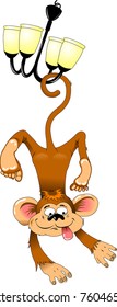 cheerful monkey swinging on chandelier, vector and illustration
