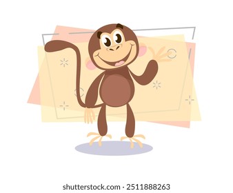 Cheerful monkey waving hand. Greeting, fun, happiness. Holiday concept. Vector illustration can be used for topics like animals, communication, friendship