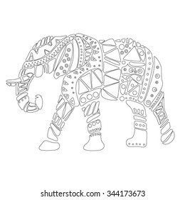 Cheerful monochrome elephant from geometrical figures. Illustration for your design