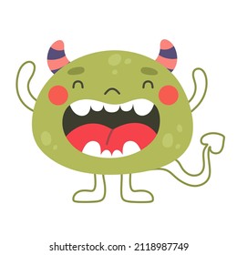 Cheerful monster, children's illustration, vector print for cover, children's clothing, merchandise.