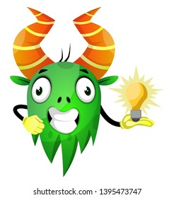 Cheerful monster with an idea, illustration, vector on white background.