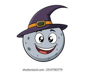 Cheerful Moon with Witch Hat
