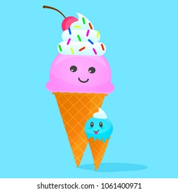 A cheerful mother and child ice cream cone characters.