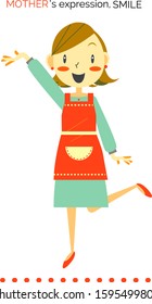 cheerful mother introducing or showing something 
