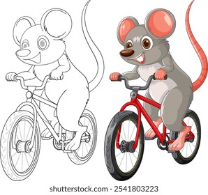 Cheerful mouse cycling on a red bike