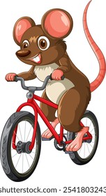 Cheerful mouse enjoying a ride on a bicycle