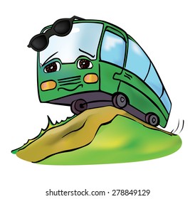 cheerful multicolored bus travels clear summer day