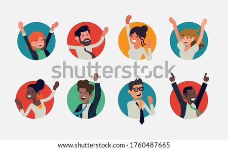 Similar – Image, Stock Photo Diverse group of cheerful adult friends looking at camera and smiling during house party shot with flash