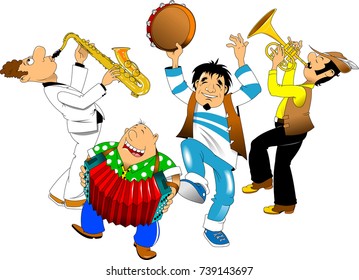 cheerful musical quartet performs a dance melody, vector
