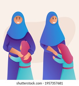 Cheerful Muslim Woman Hugging Handshake Her Stock Vector (Royalty Free ...