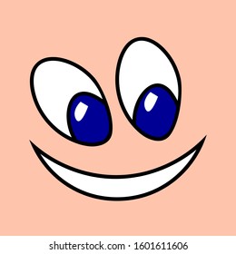 Cheerful and naughty cartoon emoticon. On the face are mouth and eyes. Vector simple illustration.