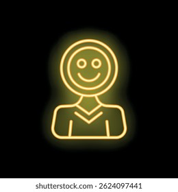 Cheerful neon sign depicting a happy person with a glowing smile