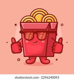 cheerful noodle box character mascot with thumb up hand isolated cartoon in flat style design 