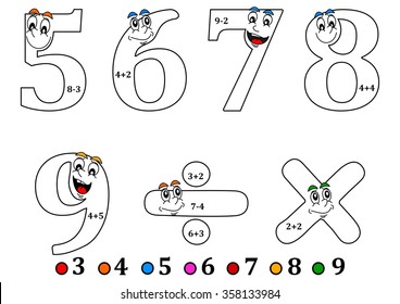 Cheerful numbers to painting as counting for little kids - coloring book - vector