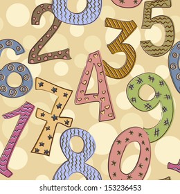 cheerful numbers seamless pattern on dotted background
