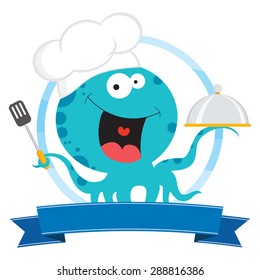 Cheerful octopus chef. Professional chef octopus. Culinary chef.