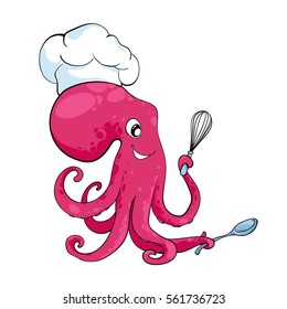 Cheerful octopus. Culinary chef.