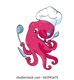 Cheerful octopus. Culinary chef.