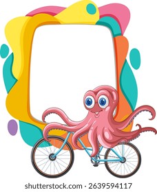 Cheerful octopus cycling with colorful abstract frame