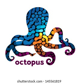 Cheerful octopus. Silhouette of an octopus with a abstract ornament. Place for your text. It can be used for decorating of invitations, greeting cards, decoration for bags and clothes.