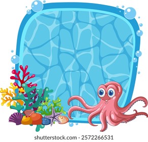 Cheerful octopus with vibrant coral and seashells