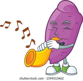 Cheerful okinawa yaw cartoon character performance with trumpet