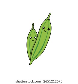 Vagens de quiabo alegre com desenhos animados sorridentes faces plana ilustração Vetor ilustração